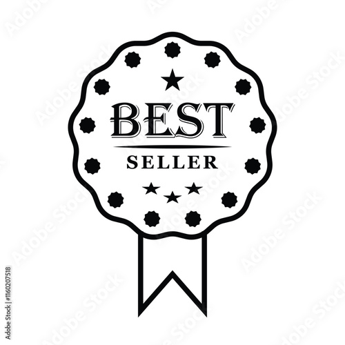 Best seller Decorated Seal Stamp Icon Hand Drawn Label Design Vector Graphic Stock Illustration