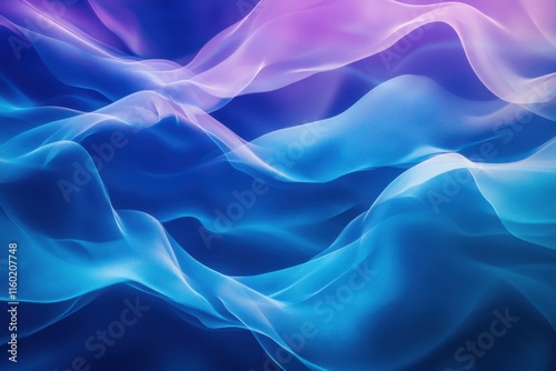 Colorful flowing waves create an abstract pattern resembling soft fabrics in blue and purple shades