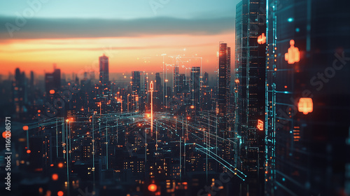 Wallpaper Mural abstract professional business team people innovation connection of line from nail node to node on Smart Innovation city with connection cyber security network reciprocity , networking concept Torontodigital.ca