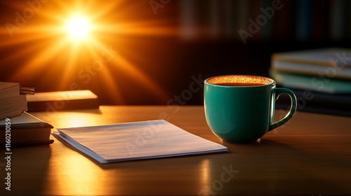 Draft Article and Coffee Cup in Warm Lighting. Generative AI photo