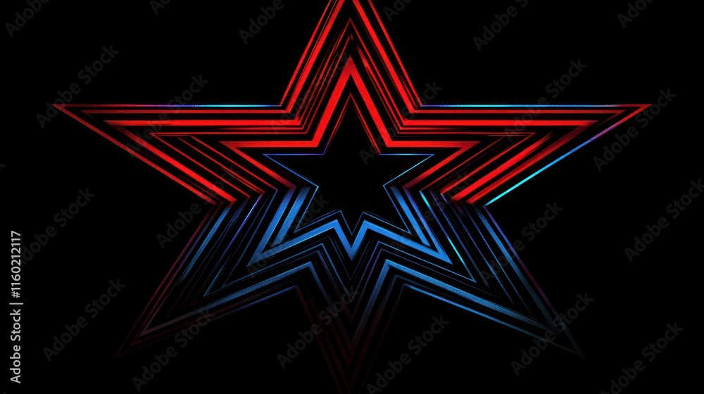 Abstract red, blue, and black layered starburst design on black background. Abstract red, blue, and black layered starburst design on black background.