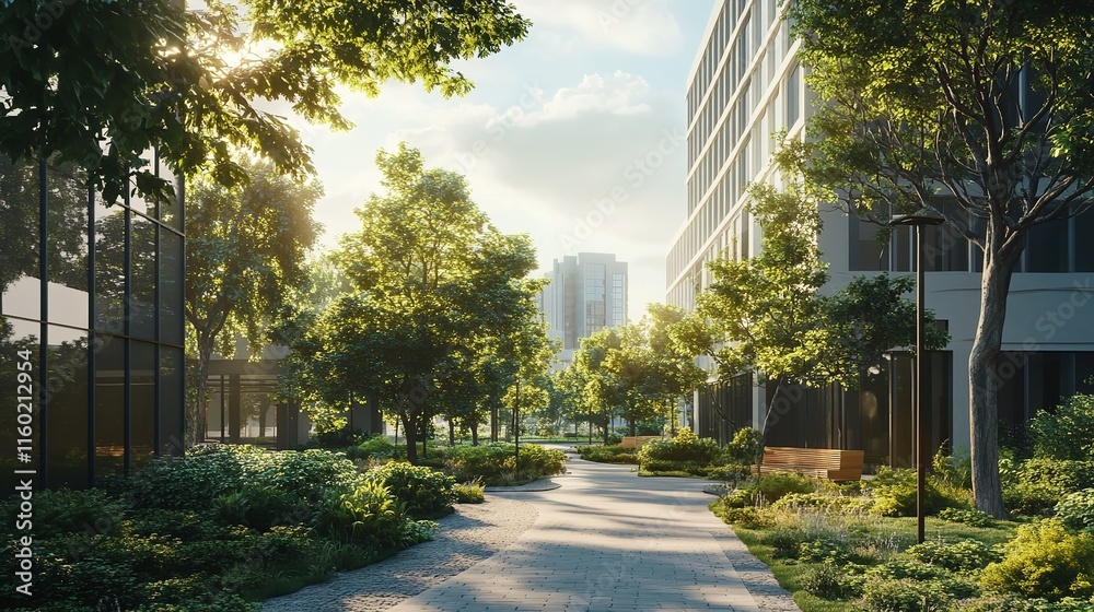 Modern Urban Space with Trees and Buildings Symbolizing Sustainability
Modern Urban Space with Trees and Buildings Symbolizing Sustainability