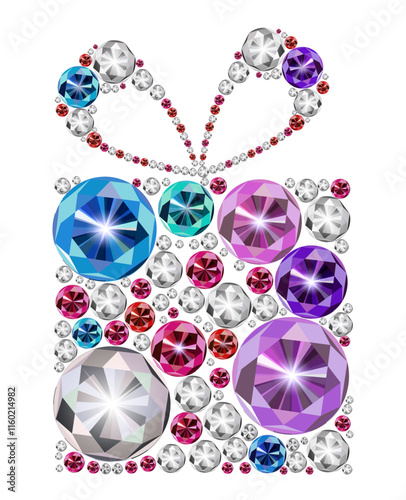 Glamour sparkling Gift Box shaped gemstones and diamonds. Luxury festive design for valentine, birthday, holiday, celebrate etc. Vector 10