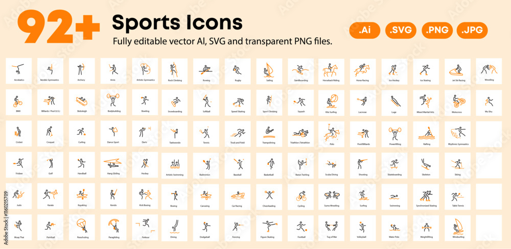 Fototapeta premium Over 92 Sports Icons Fully editable vector outline