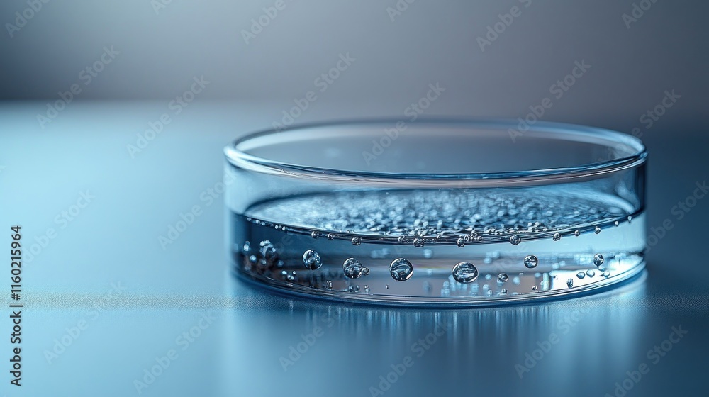 Petri Dish with Liquid and Bubbles: A Close-Up View of Scientific Research Petri Dish with Liquid and Bubbles: A Close-Up View of Scientific Research