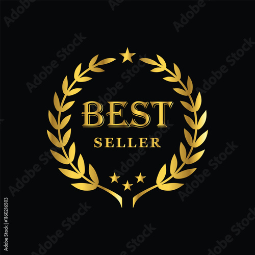 gold color Best seller Decorated Seal Stamp Icon Hand Drawn Label Design Vector Graphic Stock Illustration