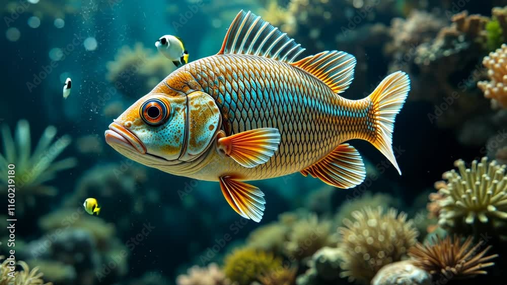 Vibrant Orange and Blue Fish in Underwater Coral Reef Habitat