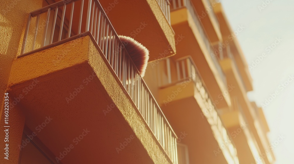 Fototapeta premium Fluffy object on sunny apartment balcony.
