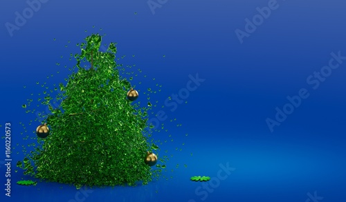 The New Year tree was created in a 3D editor from green gel liquid with New Year toys