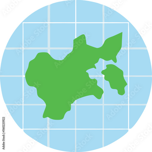 map icon green landmasses on a light blue grid