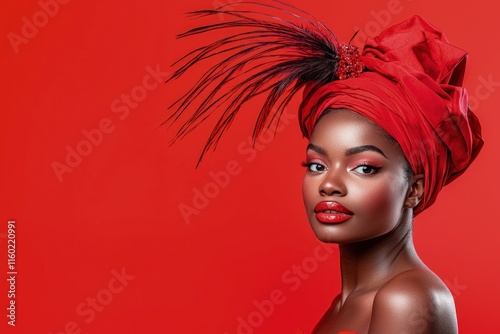 A woman in a red dress, standing confidently against a vibrant red background, creating a bold and striking look. photo