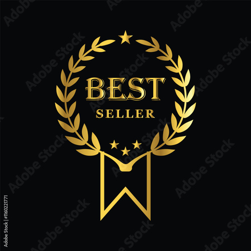 gold color Best seller Decorated Seal Stamp Icon Hand Drawn Label Design Vector Graphic Stock Illustration