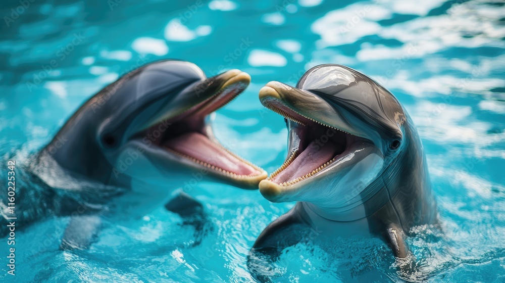 Obraz premium Two Playful Dolphins Interacting in a Pool