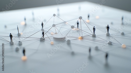 Miniature figures connected on a network, symbolizing technology.
