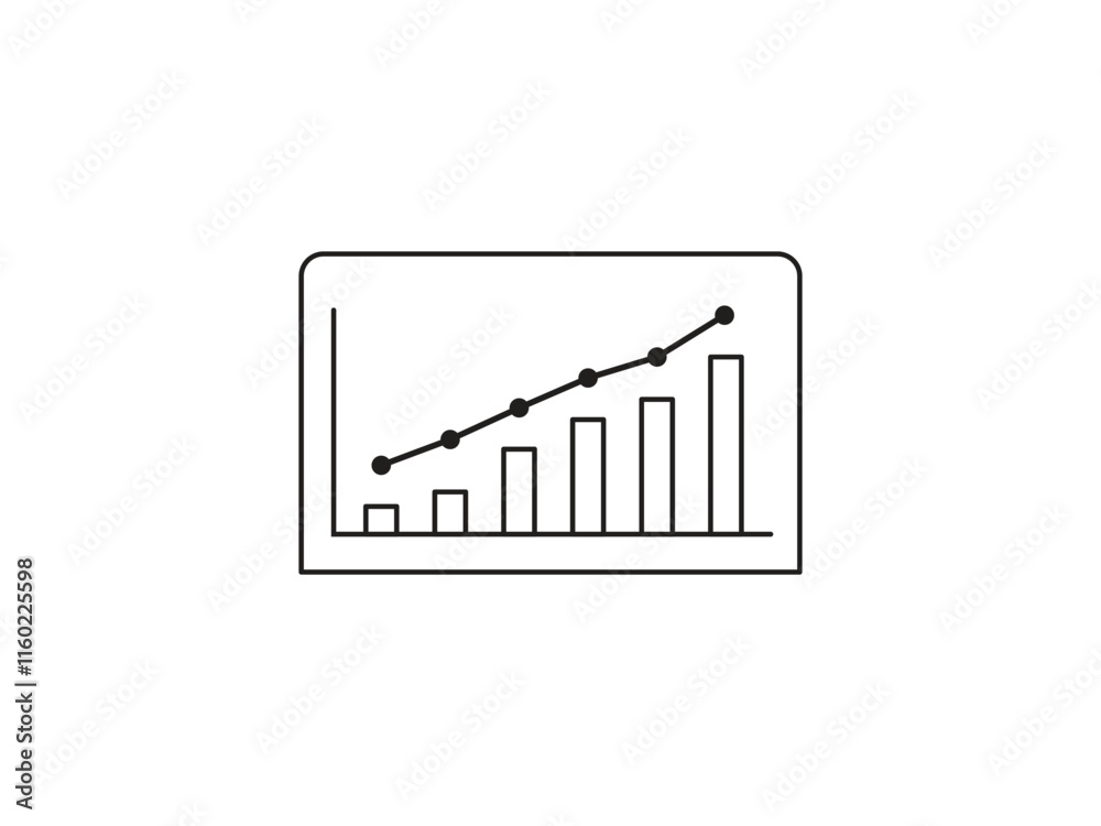Growing graph linear icon and business chart with arrow vector illustration. Financial chart icon