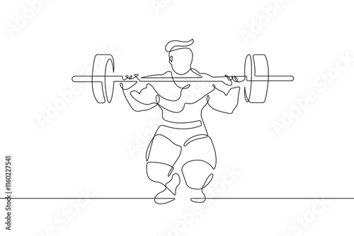 Man with Barbell Continuous One Line Art Drawing. Male Sport Sketch Linear Drawing. Fitness Concept Abstract Minimal Male Silhouette Vector Illustration. Bodybuilder Trendy Contour Drawing