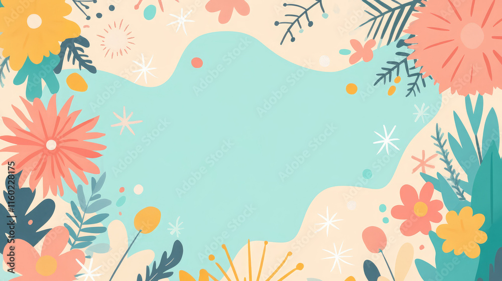 A colorful flowery background with a blue sky A colorful flowery background with a blue sky