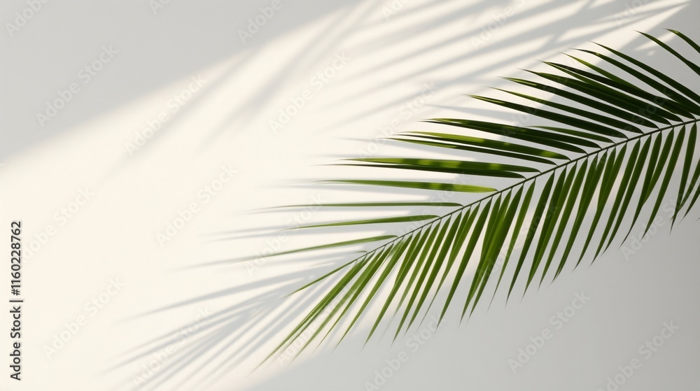 Fototapeta premium Elegant Green Palm Leaf with Soft Shadows on Light Background