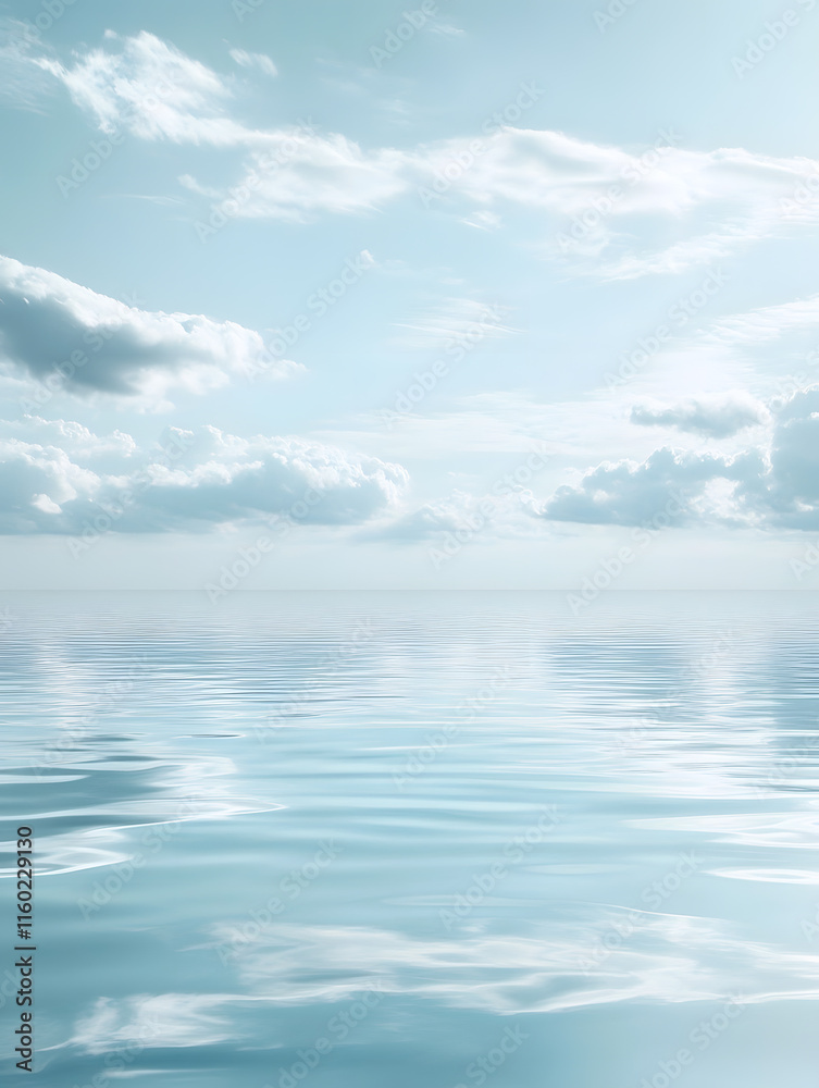 Obraz premium Tranquil Blue Ocean with Soft White Clouds and Vast Expansive Sky : Generative AI