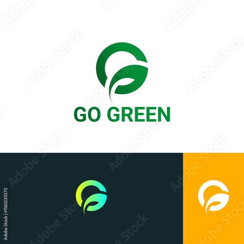 go green logo design template, combination letter G with Leaf