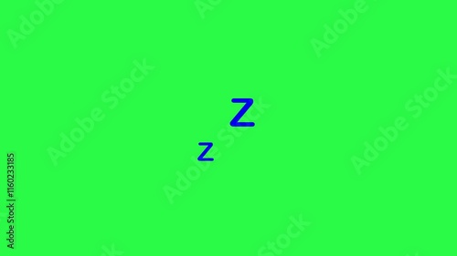 Sleeping symbol zzz on green screen background. motion animated video, Cartoon style, sleep concept. light colour letters Z appear.