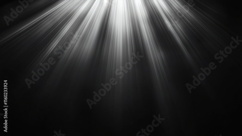 Bright light rays on black background.