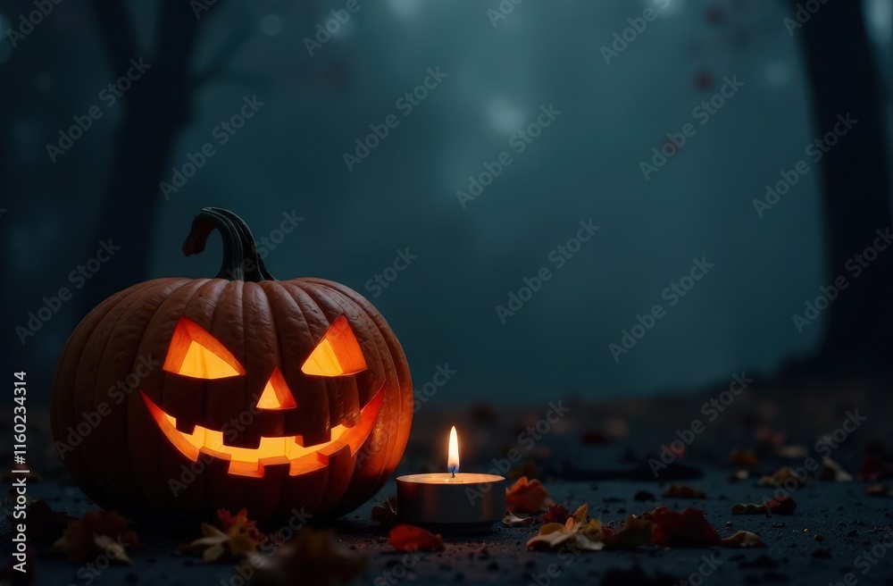 Naklejka premium A carved pumpkin with a smiling face mockup