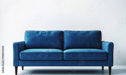 Blue couch sofa furniture , front view, isolated on transparent background png