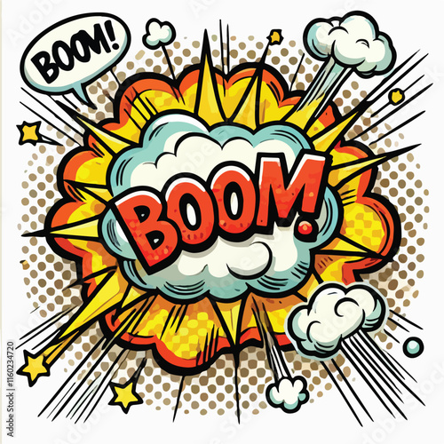 Cartoon comic sign burst cloud. Speech bubble, boom sign expression and   on a white background