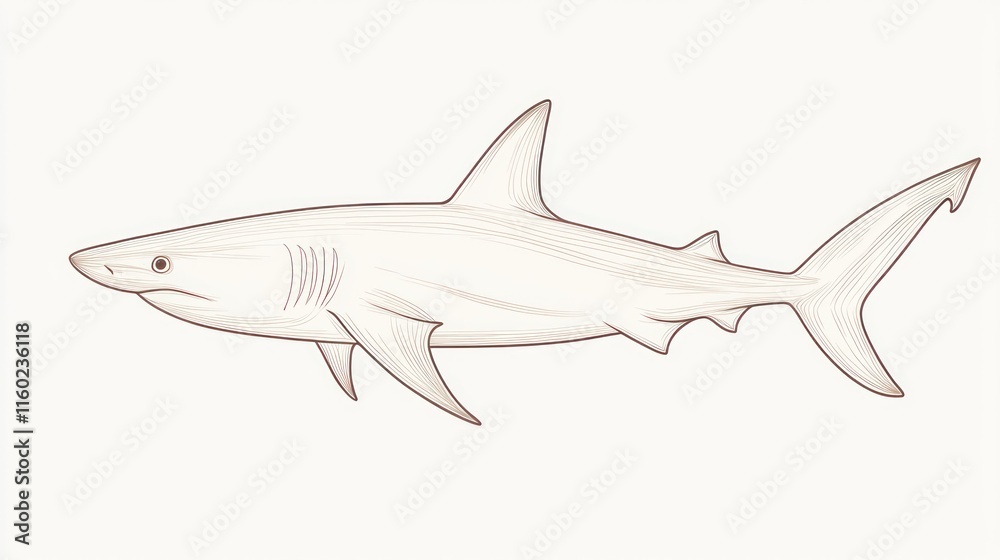 Obraz premium Pale shark illustration, side profile.