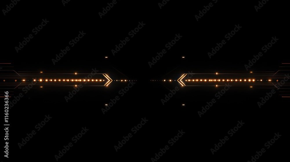Fototapeta premium Abstract golden light streaks on black background.
