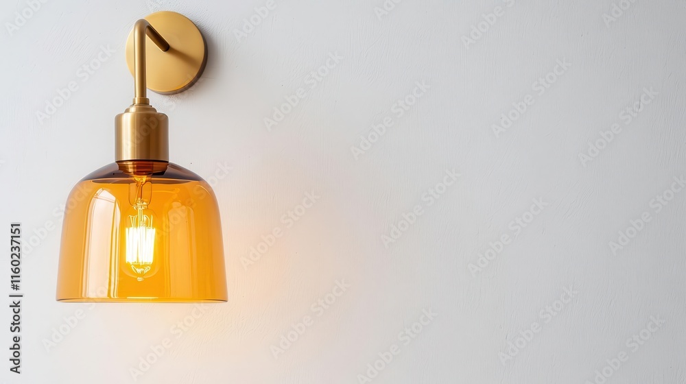 Obraz premium A retro wallmounted sconce with a bellshaped amber glass shade and brass arm