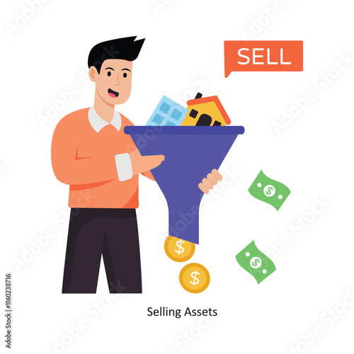 Selling Assets  concept vector illustration. Inflation isolated On white Background.           