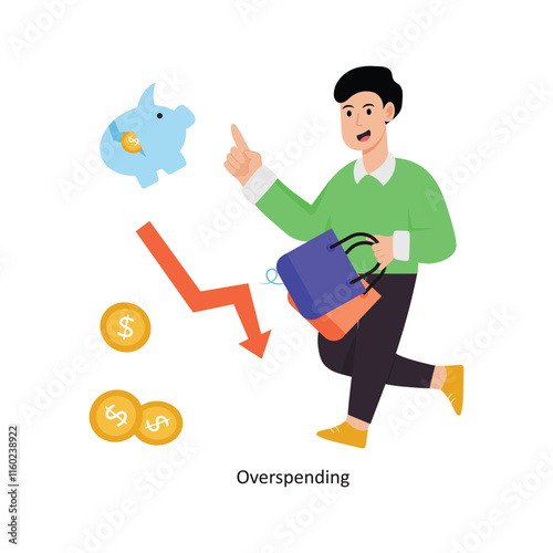 Overspending  concept vector illustration. Inflation isolated On white Background.          