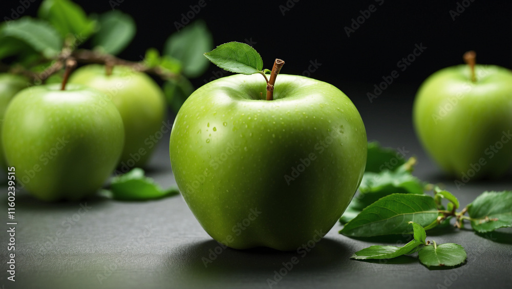 A Fresh Portion of a Green Apple Accompanied by Its Slices Promoting Healthy Eating A Fresh Portion of a Green Apple Accompanied by Its Slices Promoting Healthy Eating