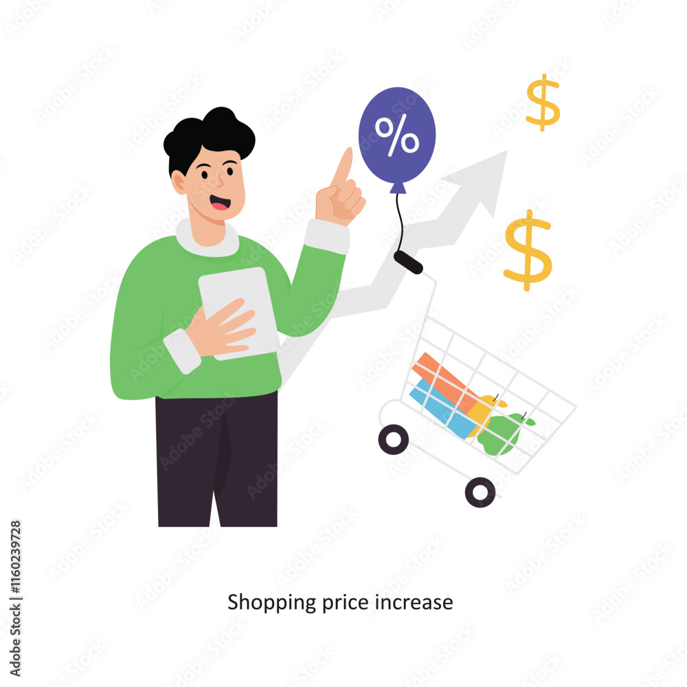 Shopping price increase concept vector illustration. Inflation isolated On white Background. Shopping price increase concept vector illustration. Inflation isolated On white Background.