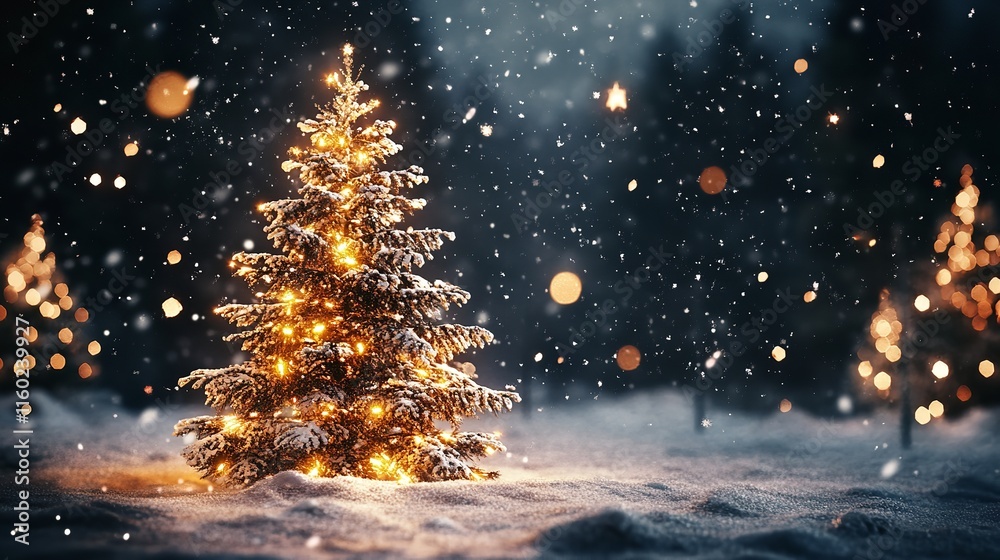 Image of snow falling Christmas glowing spots of light Image of snow falling Christmas glowing spots of light