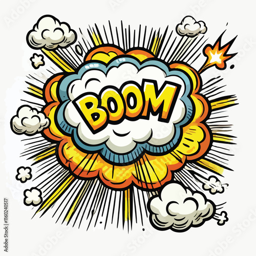 Cartoon comic sign burst cloud. Speech bubble, boom sign expression and   on a white background