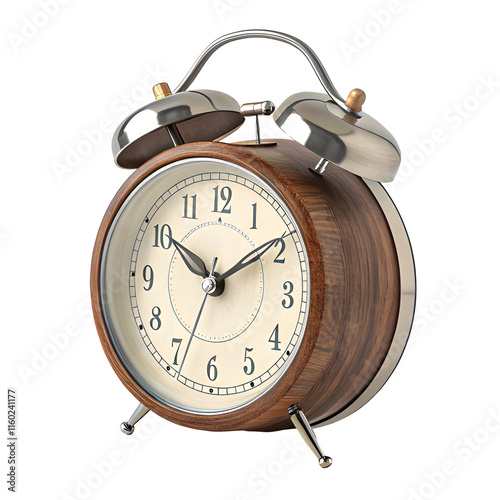 Old vintage alarm clock isolated on white background photo