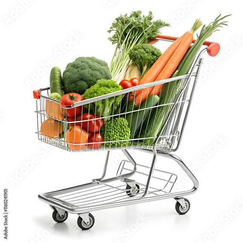 Shopping cart full of fresh vegetables in a supermarket photo