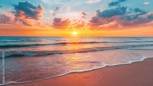 Sunset Beach Paradise: Serene Coastal Scene at Golden Hour