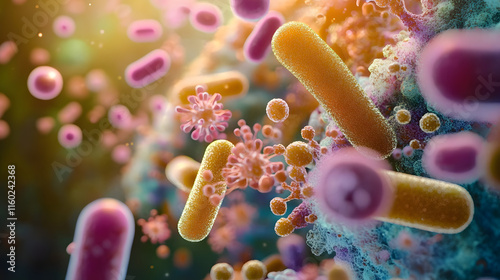 macro view of healthy gut bacteria and microbes