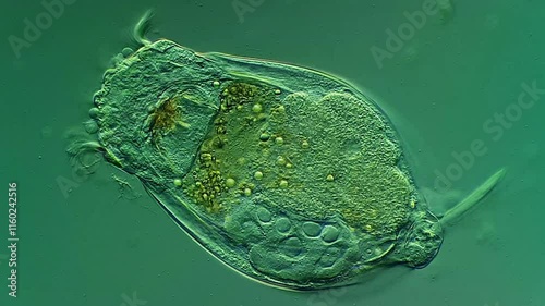 Rotifer or Ciliates under microscope view 