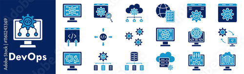 DevOps icon collection set. Containing design development, business, technology, agile, software