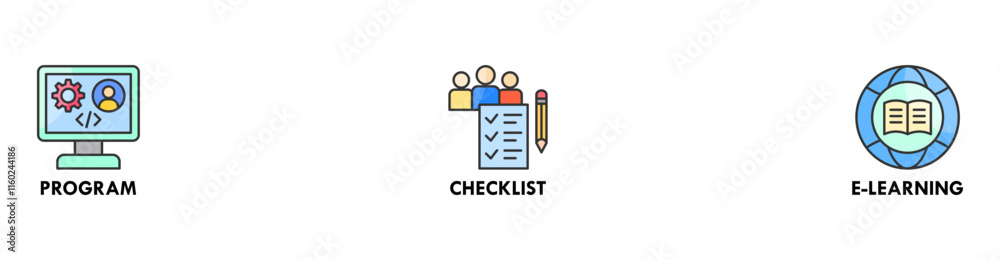 Trainee banner web icon vector illustration concept for internship training and learning program apprenticeship with an icon of program, checklist, and e learning Trainee banner web icon vector illustration concept for internship training and learning program apprenticeship with an icon of program, checklist, and e learning