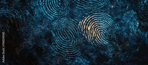 Unique fingerprints on a dark surface representing crime scene evidence with space for personalized text or information