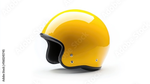 Glossy Yellow Motorcycle Helmet with Visor Isolated on Clean White Background for Safety Gear and Design Concepts photo