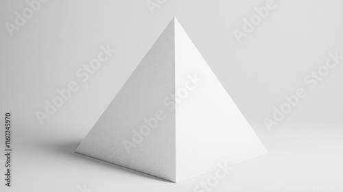 White triangular pyramid isolated on a minimalistic white background for architectural and design concepts in modern aesthetics. photo