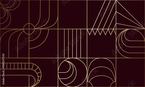 Seamless abstract composition. Simple geometric shapes create an abstract pattern. Golden background template. The idea of wallpaper, cover art and creative design