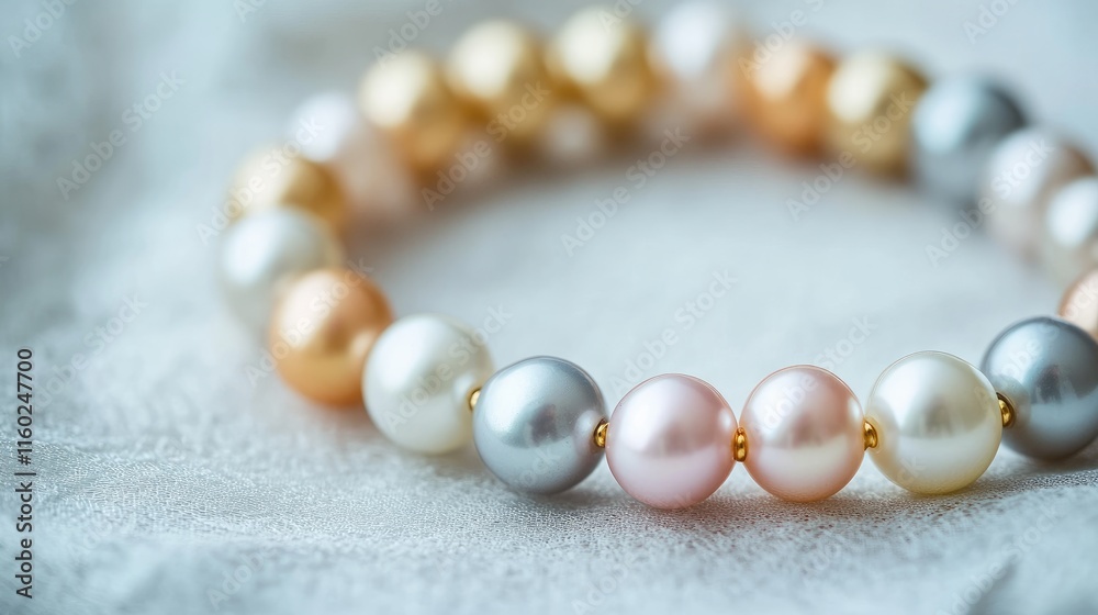 Elegant pearl bracelet showcasing vibrant yellow, white, gray, and pink hues made from biodegradable materials ideal for jewelry crafting.